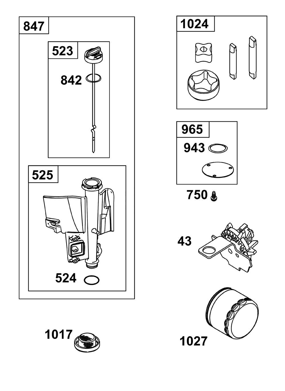 Lubrication Group Diagram and Parts List for 31R577-0038-B5 200000 - 399999 Briggs and Stratton Engine